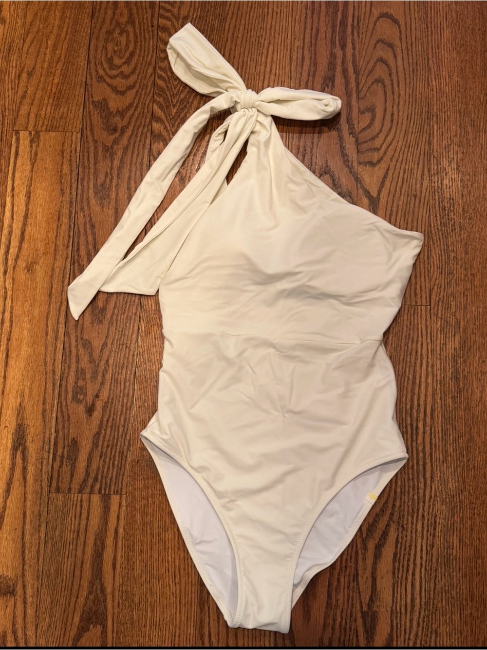 Size 8 Summersalt One-Shoulder Cream Tie-Strap One-Piece Swimsuit